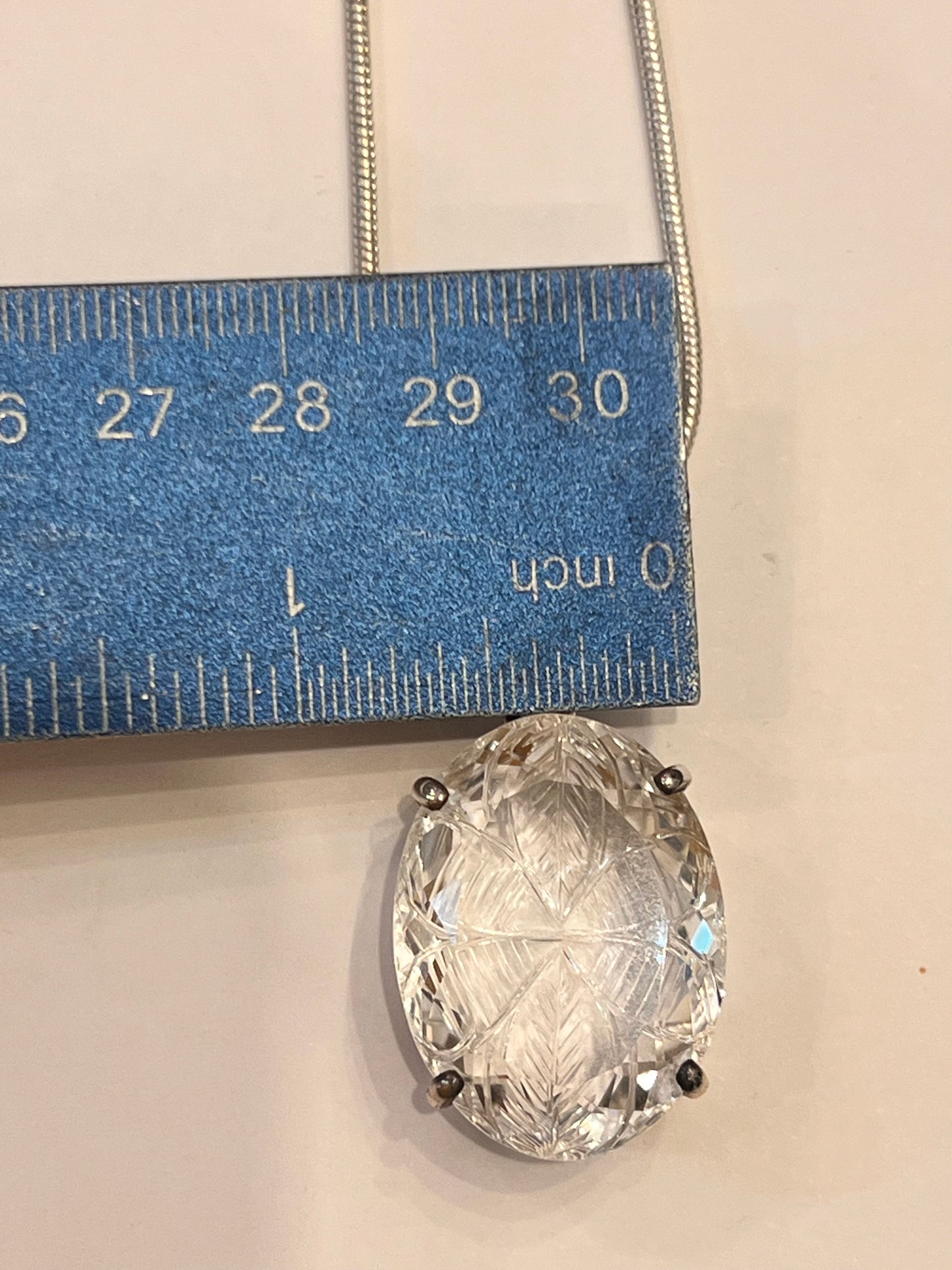 925 Sterling Silver Hand Carved Clear Quartz Flower Pendant | Oval Crystal Necklace | Healing Gemstone Jewelry