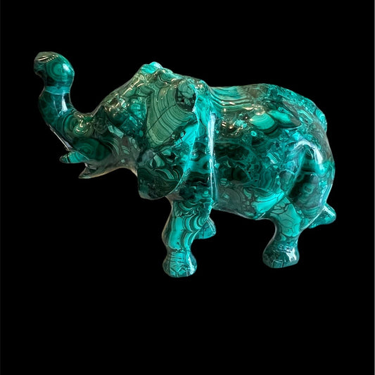Hand Carved Malachite Elephant Figurine – Natural Gemstone Elephant Statue Crystal Home Décor