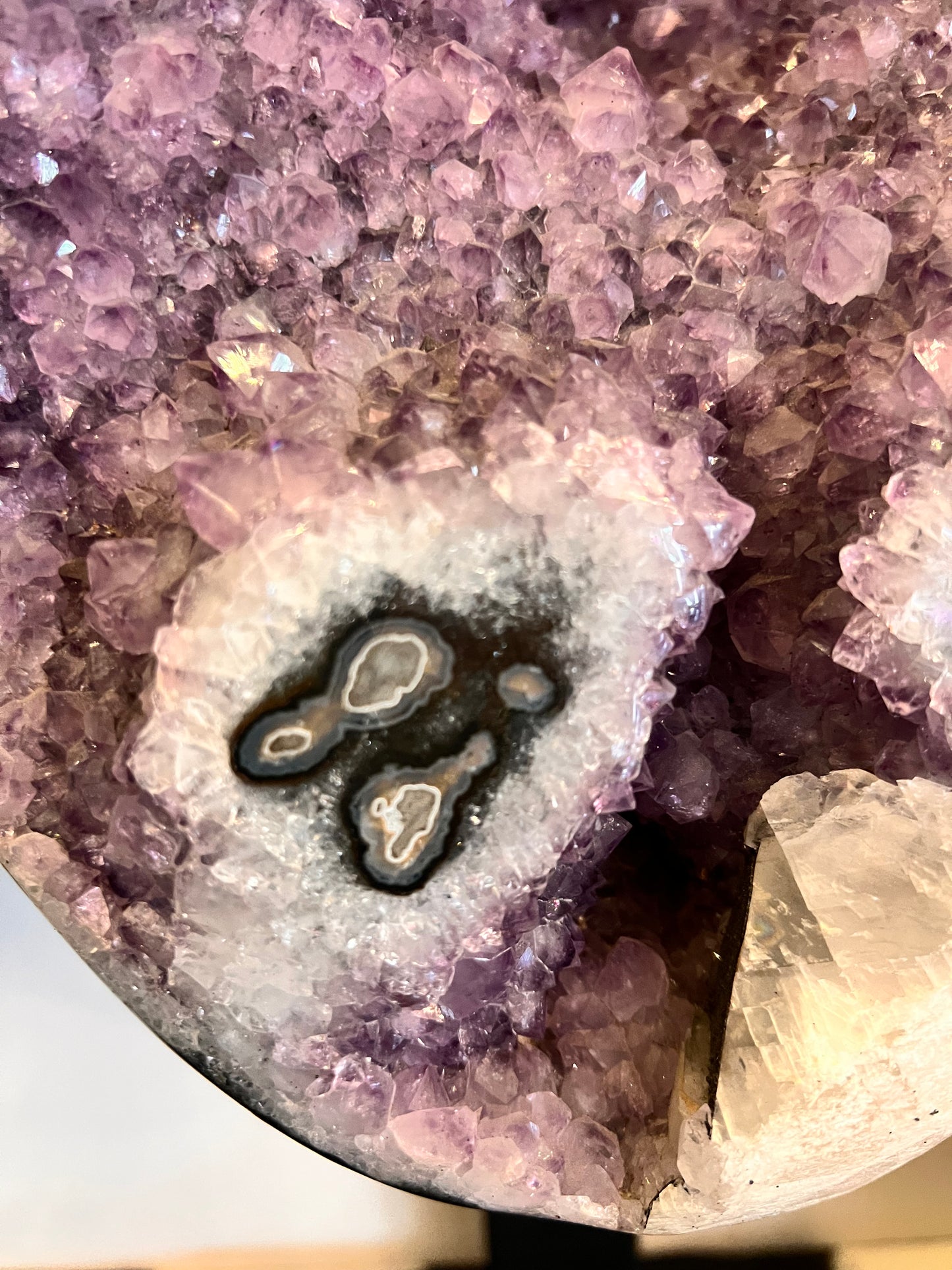 Amethyst Large Table top Healing Crystal Standing on Metal egg shape Cluster With stand