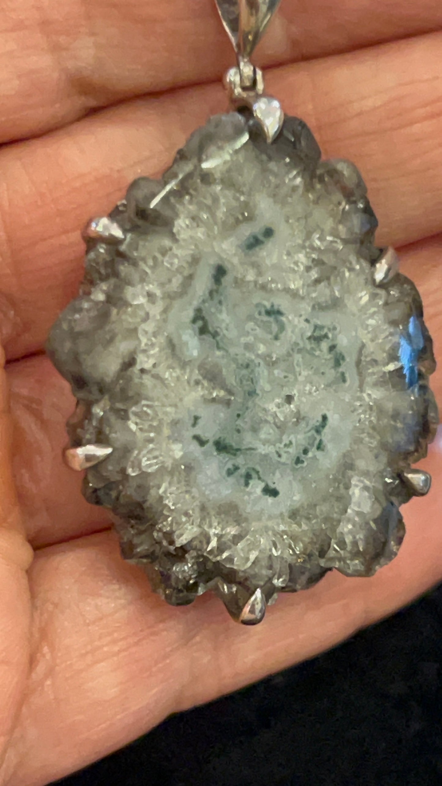 925 Sterling Silver Natural Solar Quartz Druzy Pendant | Stalactite Quartz Slice | One-of-a-Kind Crystal Necklace