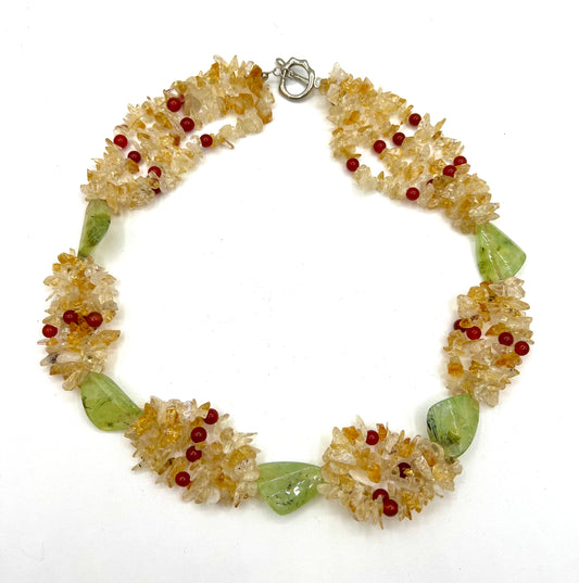 Crystal Hand Made Necklace Citrine Prhenite Statement Beads Healing Crystals For Money Prosperity