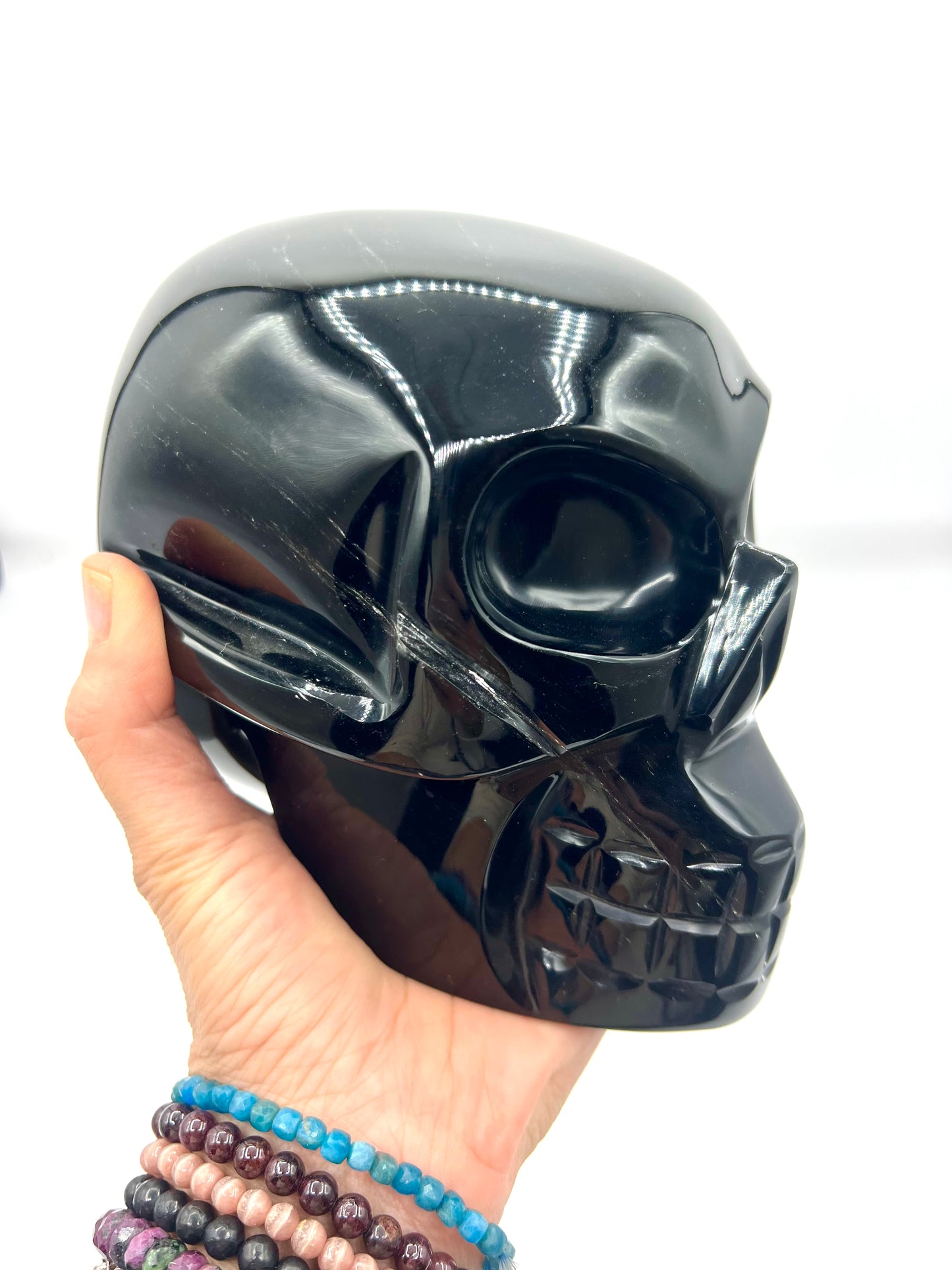 Obsidian Large Skull Healing Crystal Protection Stone Carved 5.5" tall