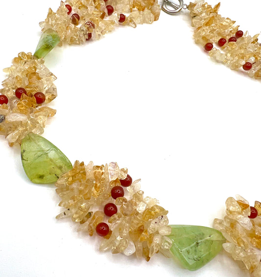 Crystal Hand Made Necklace Citrine Prhenite Statement Beads Healing Crystals For Money Prosperity