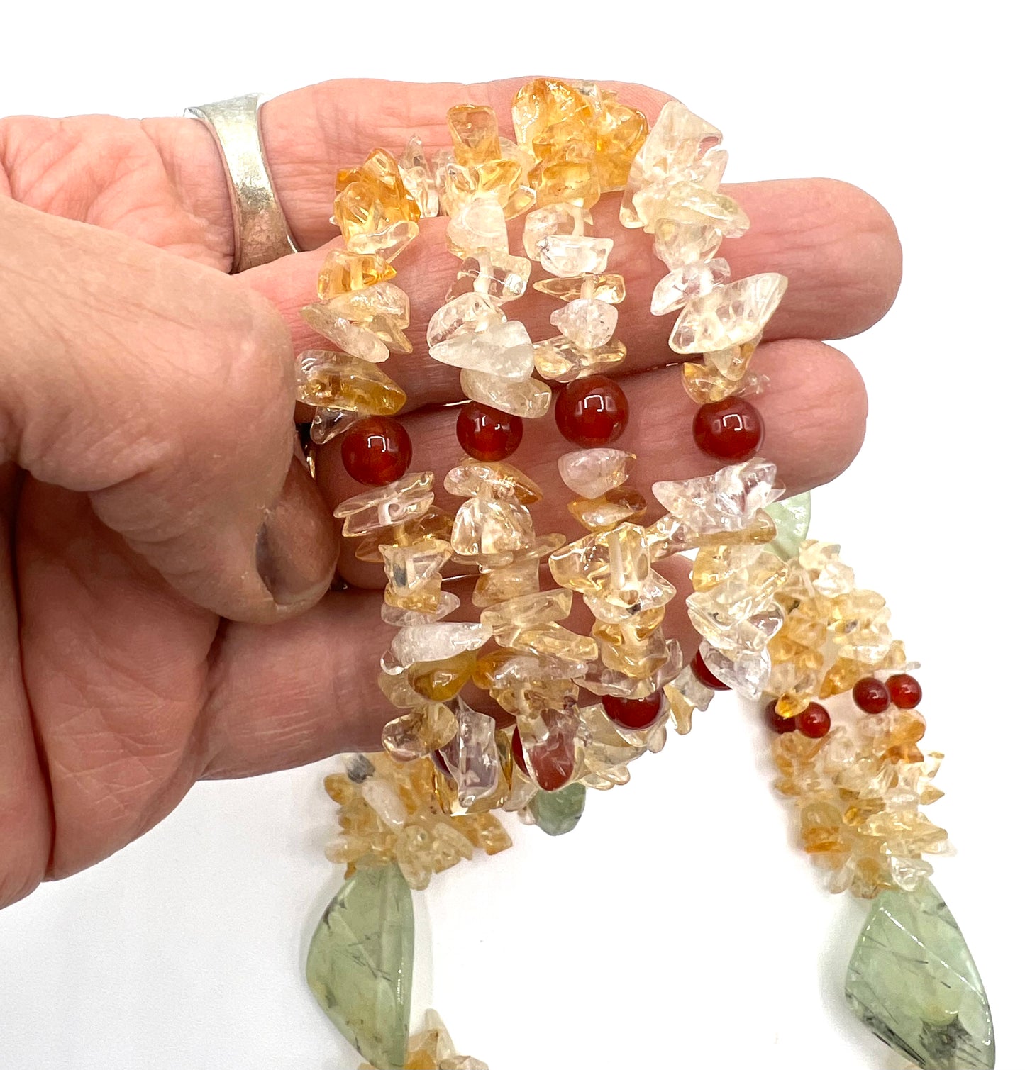 Crystal Hand Made Necklace Citrine Prhenite Statement Beads Healing Crystals For Money Prosperity