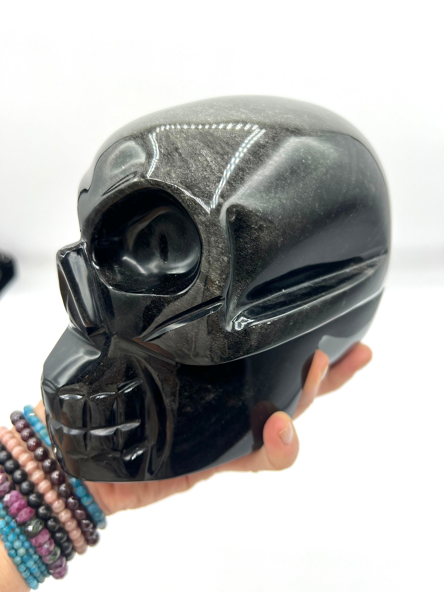 Obsidian Large Skull Healing Crystal Protection Stone Carved 5.5" tall