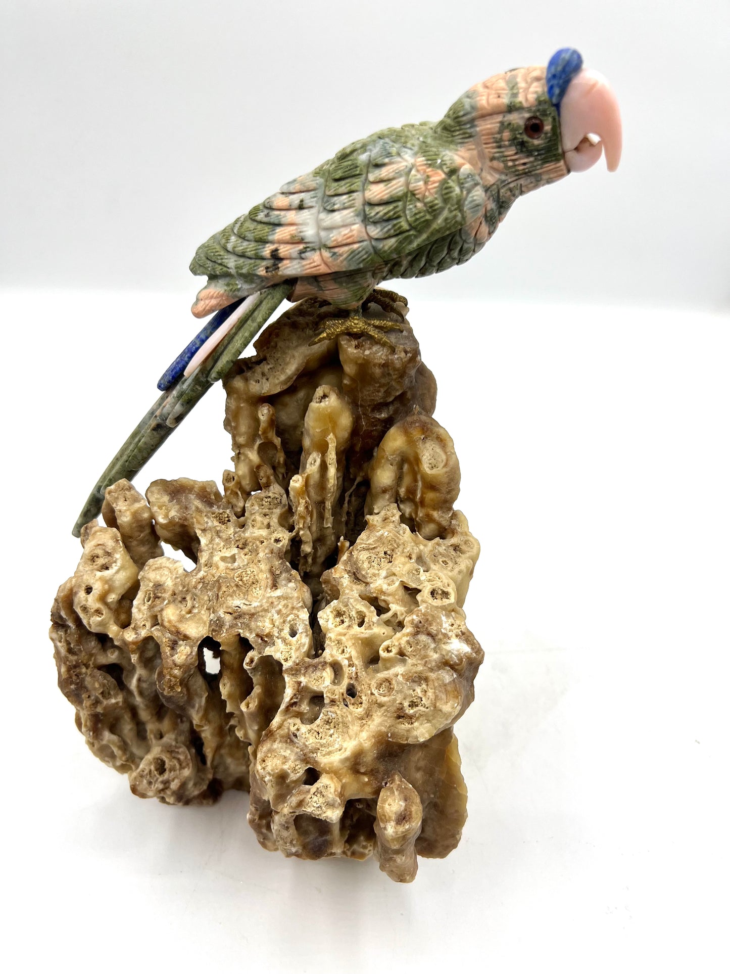 Hand Carved Crystal Parrot Bird Unikite Coral Crystals Hand Crafted Figurine Table top Gift Healing Cruystals