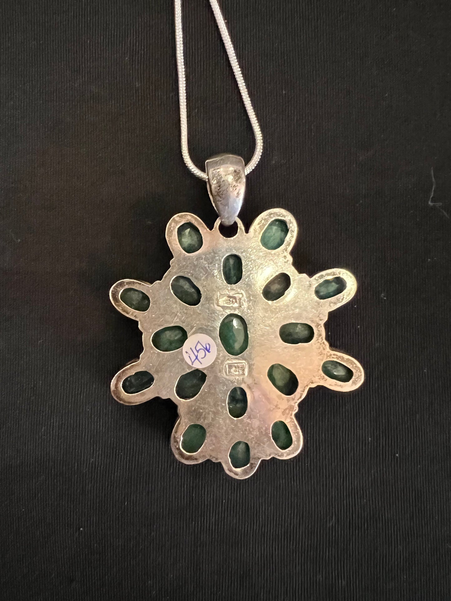 Emerald Large Pendant 3" by 2.5" Vintage Silver Necklace Jewelery