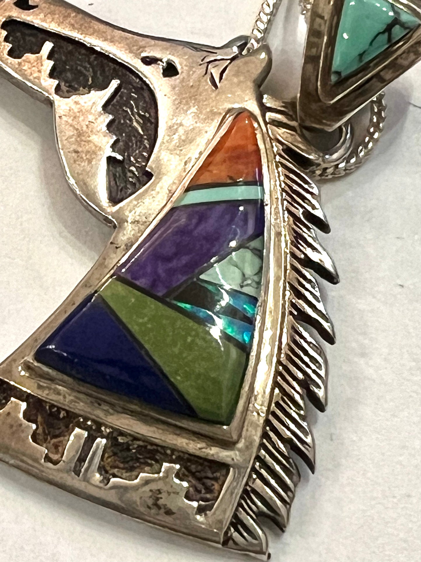 Rare Native Calvin Begay Sterling Horse Head Pendant with Gemstone Inlay