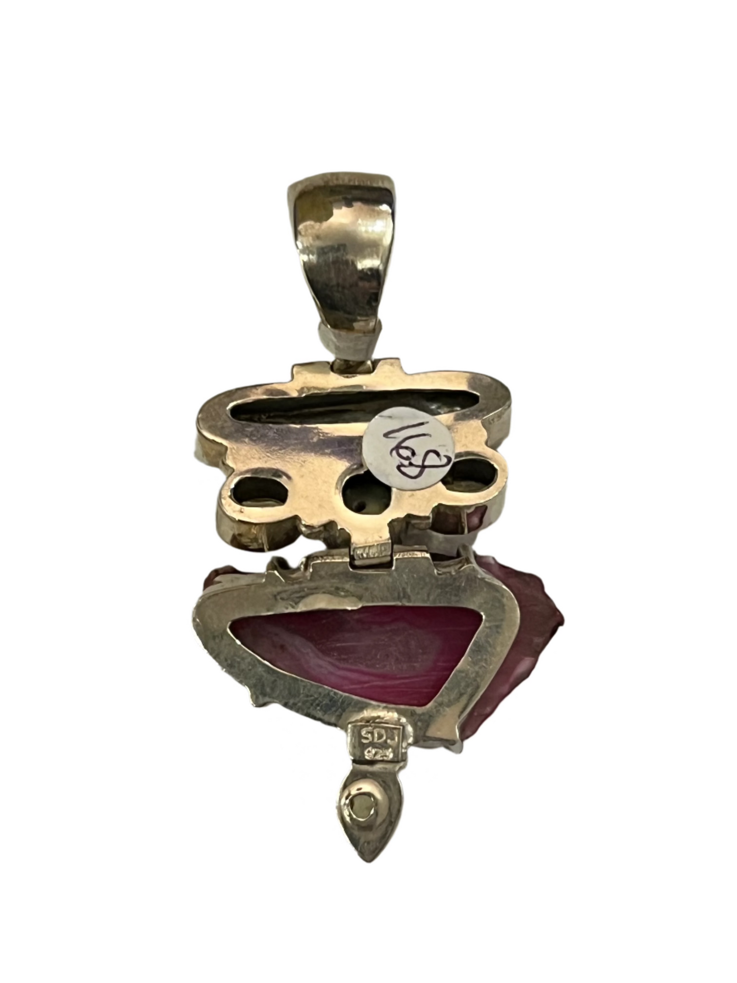 Multi Gemstone Pendant Perl, Citrine, Agate Pure Silver Necklace Vintage Large Unique