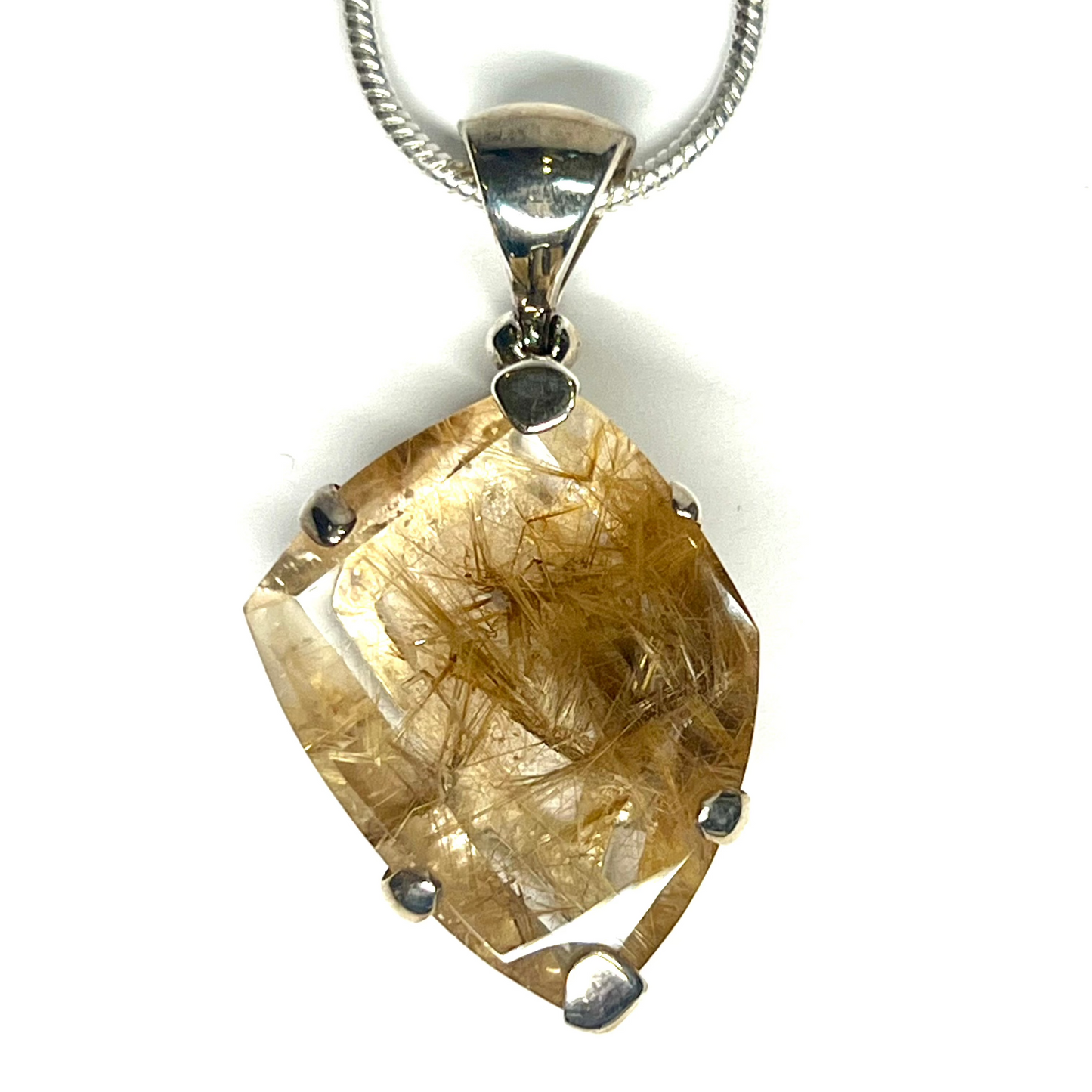 Radiant Rutilated Quartz Oval Pendant – Healing Crystal Large Sterling Silver Statement Piece 1.5" long 7/8" wide