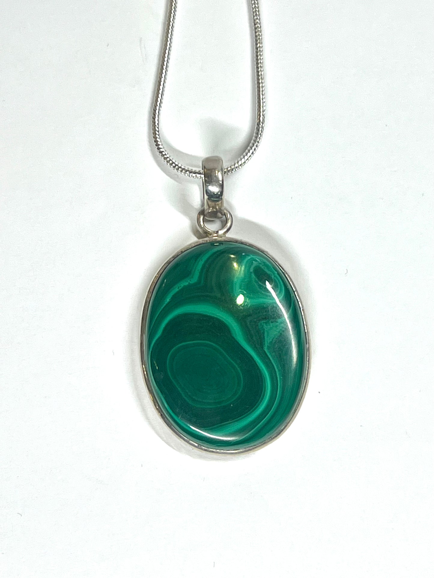 Bold Malachite Oval Pendant – Large Sterling Silver Statement Piece necklace 1.5" by 1 1/8"