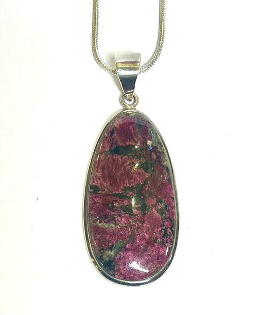 Elegant Eudialyte Oval Pendant – Sterling Silver Statement Piece 2" by 1" Love Healing Crystal