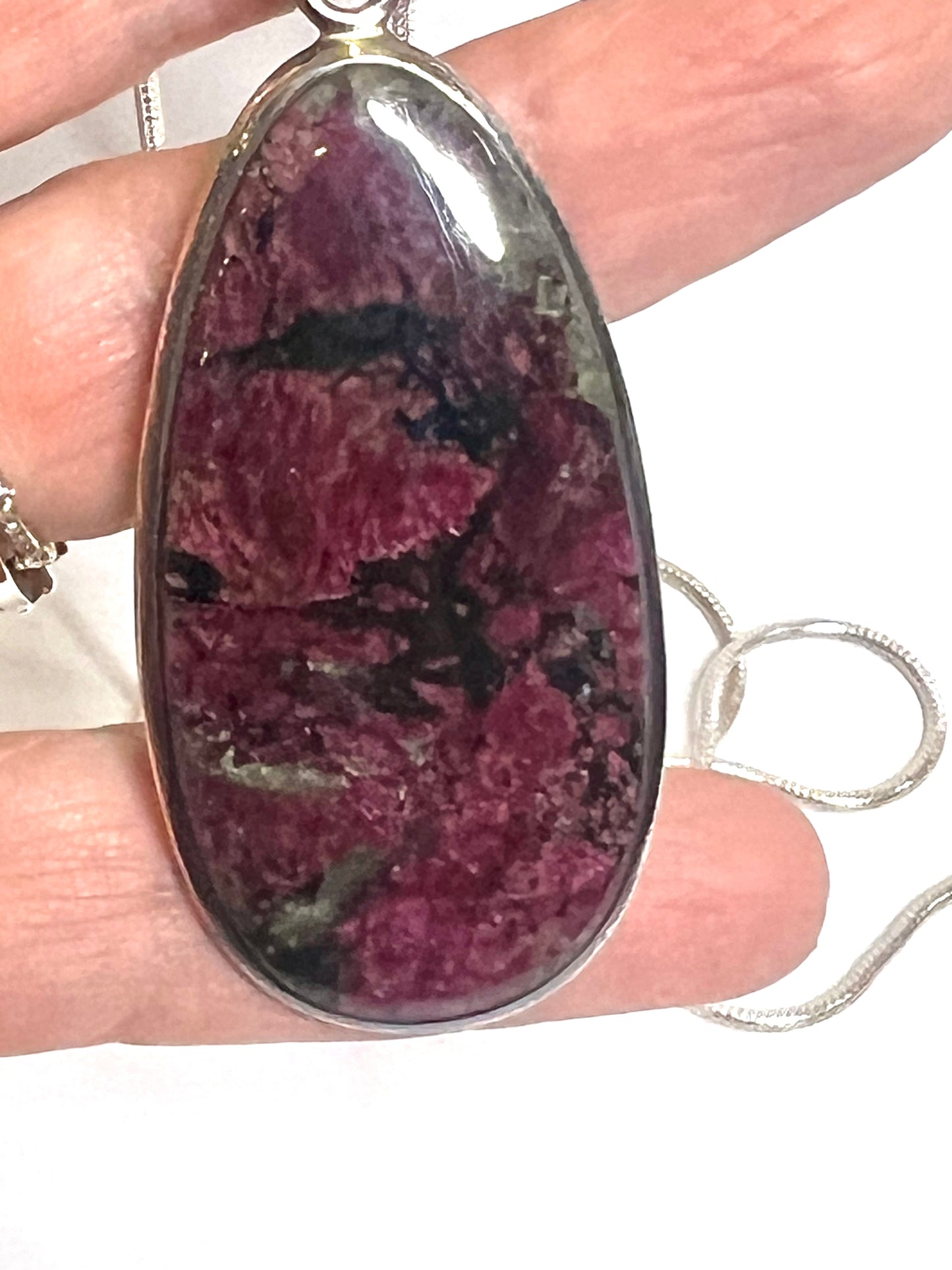 Elegant Eudialyte Oval Pendant – Sterling Silver Statement Piece 2" by 1" Love Healing Crystal