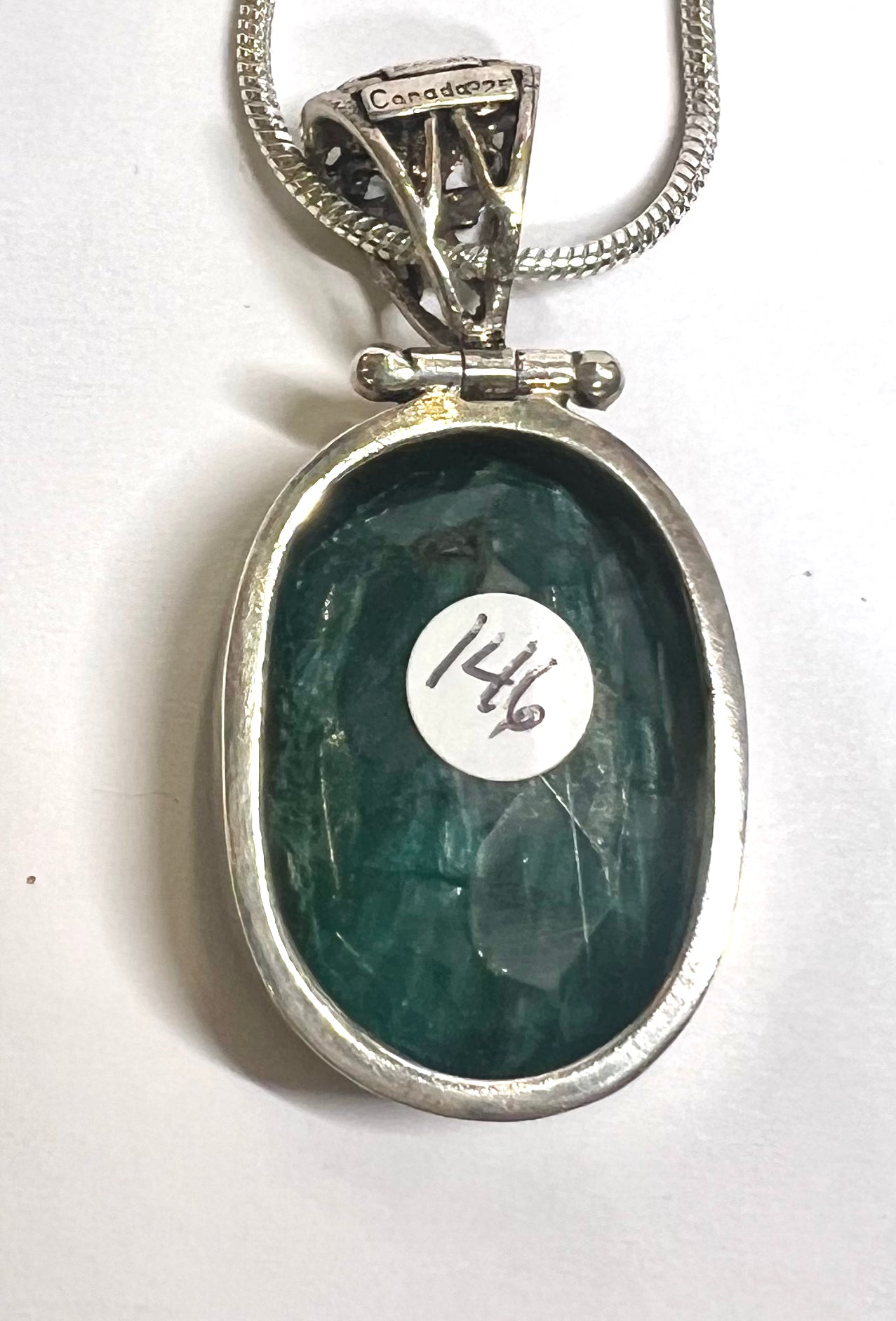 Large Silver Emerald Pendant Oval 925 Silver Charm Necklace Crystal Healing Sone