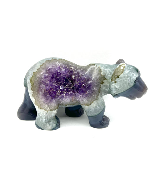 Amethist Healing Crystal Bear Large Carved Table Top For Calming 5" by 7" Sculpture Mama Bear
