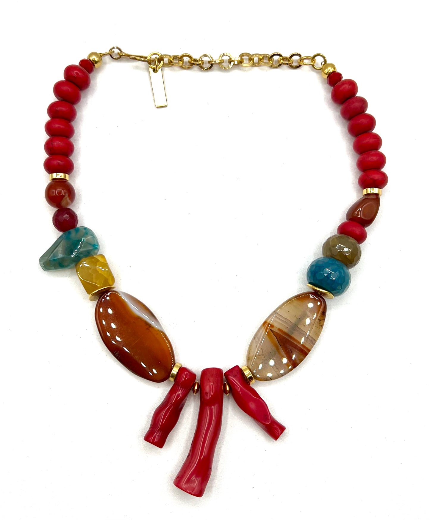 Red Coral Agate Crystal Statement Necklace Bib Healing Crystals Bloem
