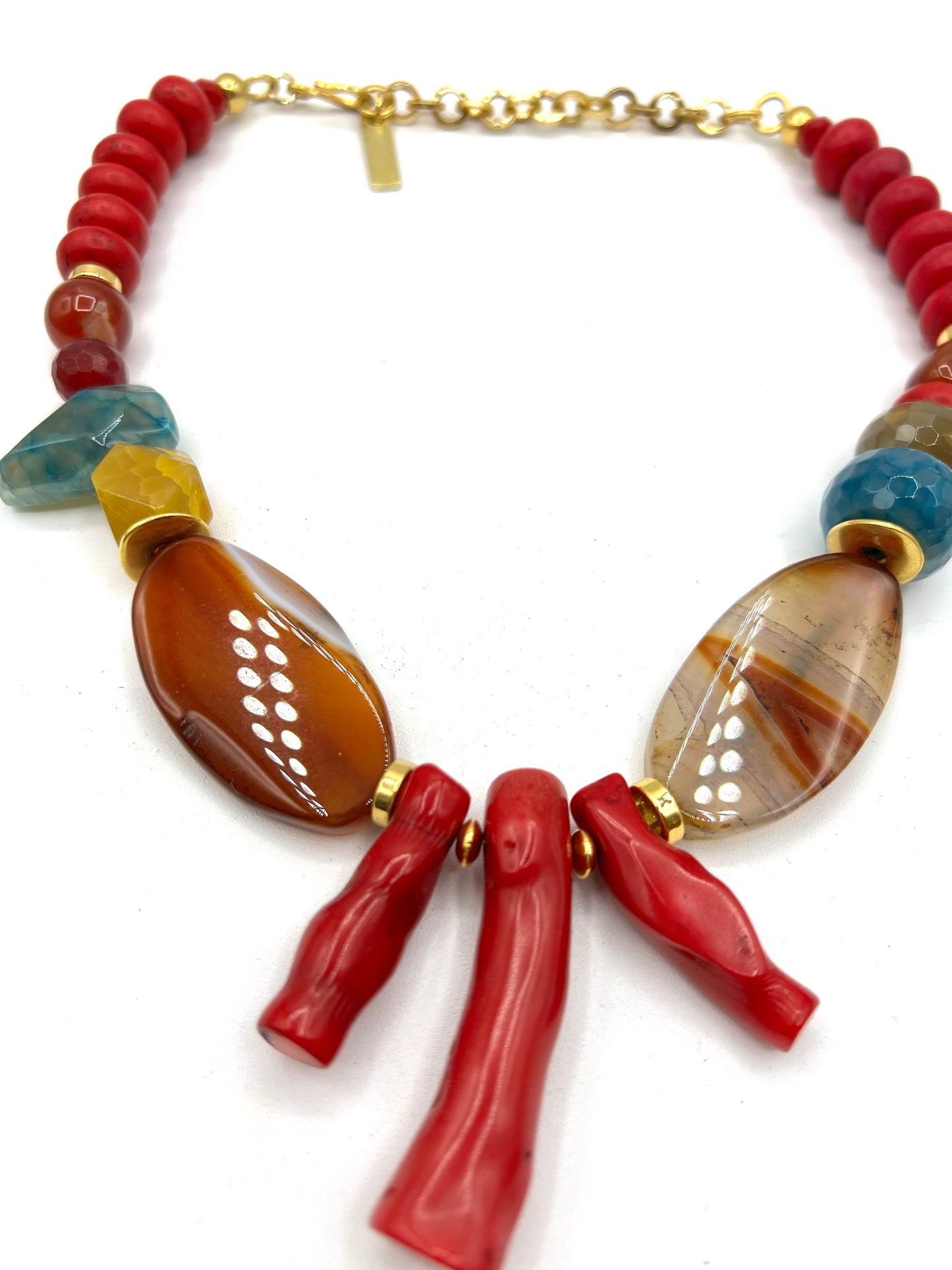 Red Coral Agate Crystal Statement Necklace Bib Healing Crystals Bloem