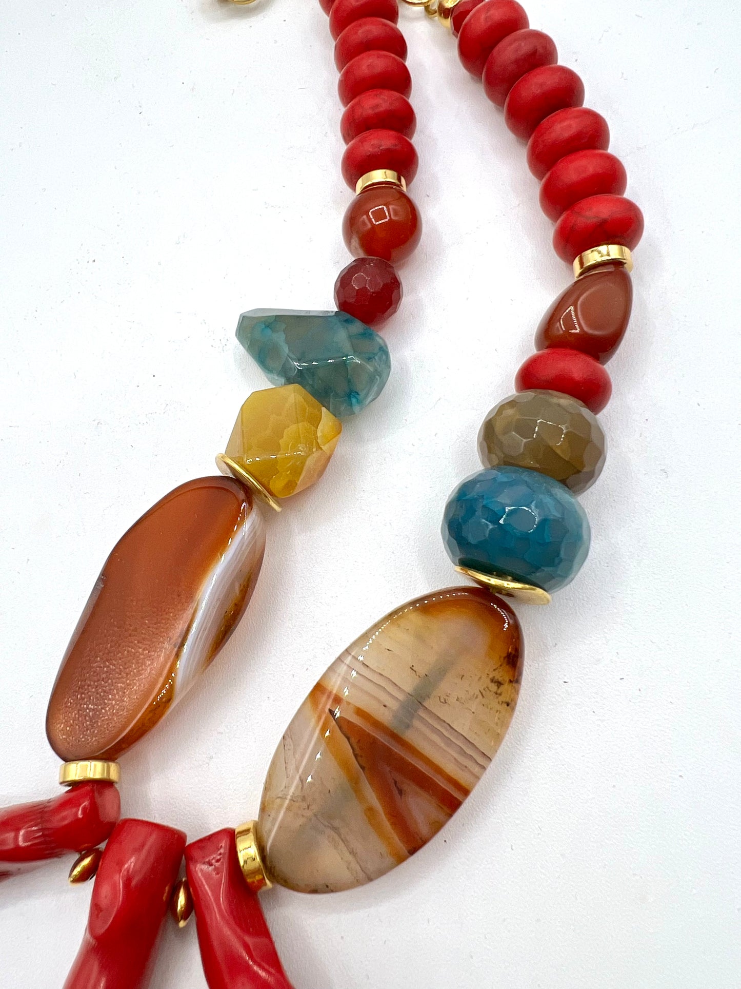 Red Coral Agate Crystal Statement Necklace Bib Healing Crystals Bloem