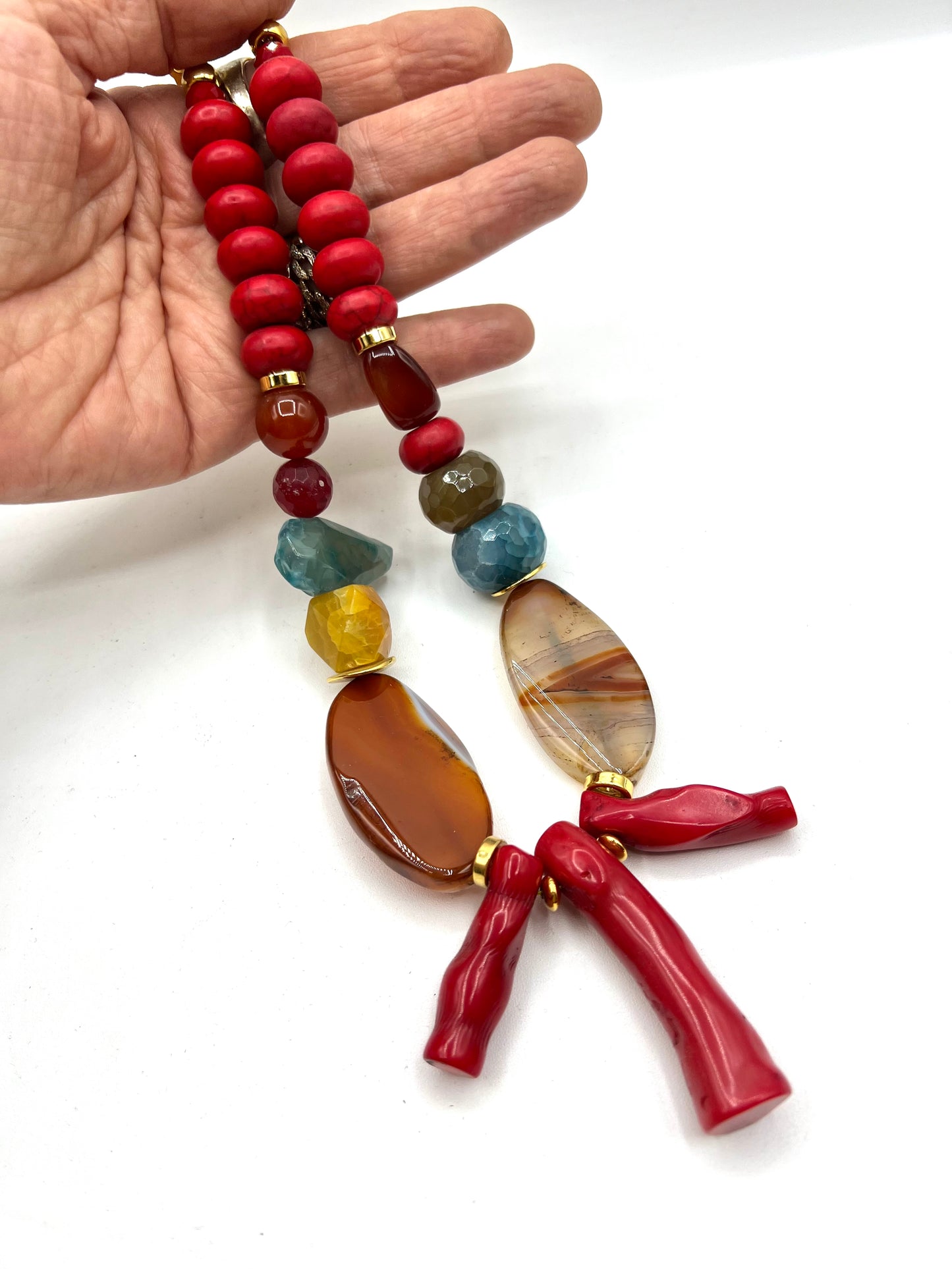 Red Coral Agate Crystal Statement Necklace Bib Healing Crystals Bloem