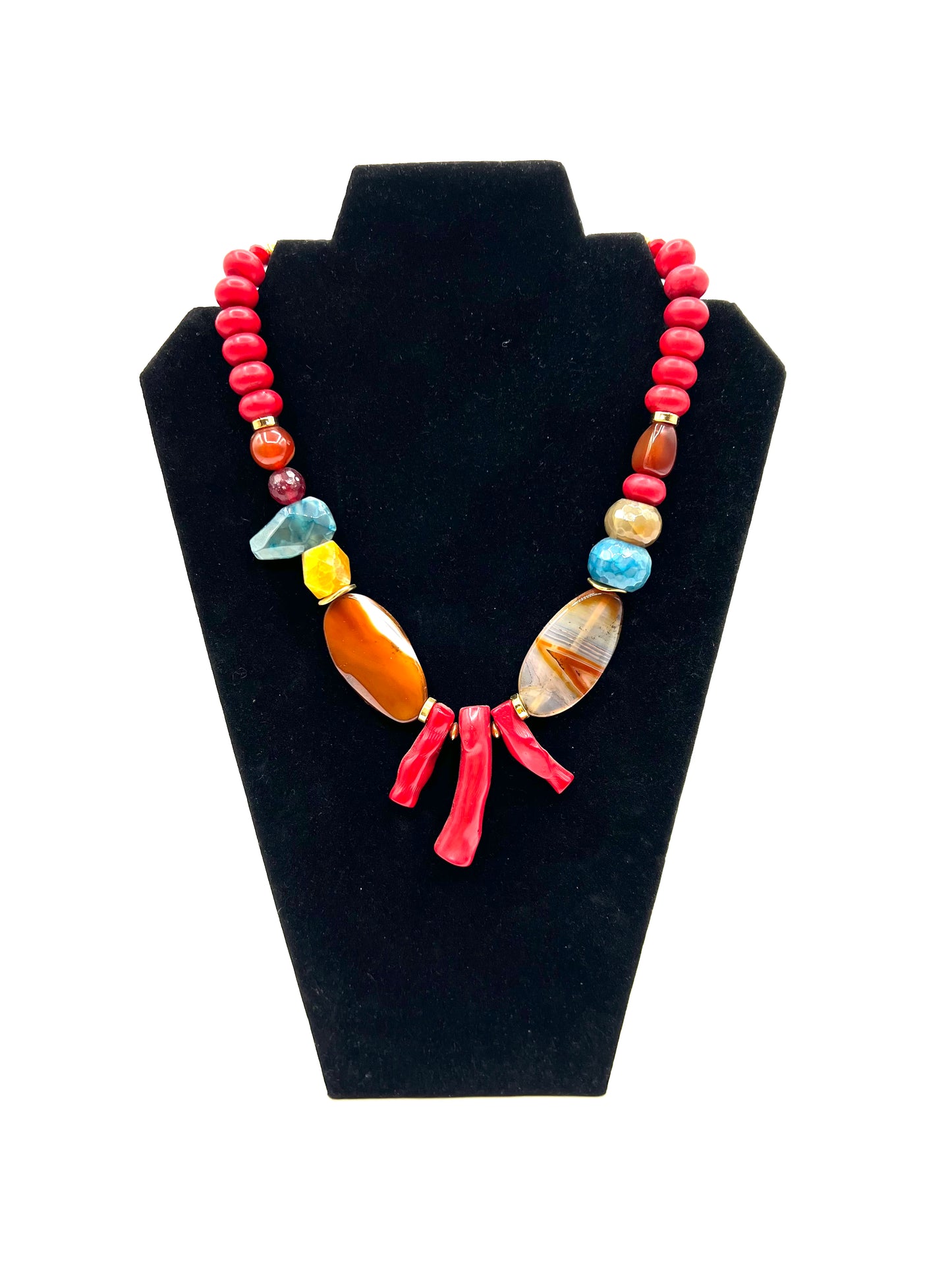 Red Coral Agate Crystal Statement Necklace Bib Healing Crystals Bloem