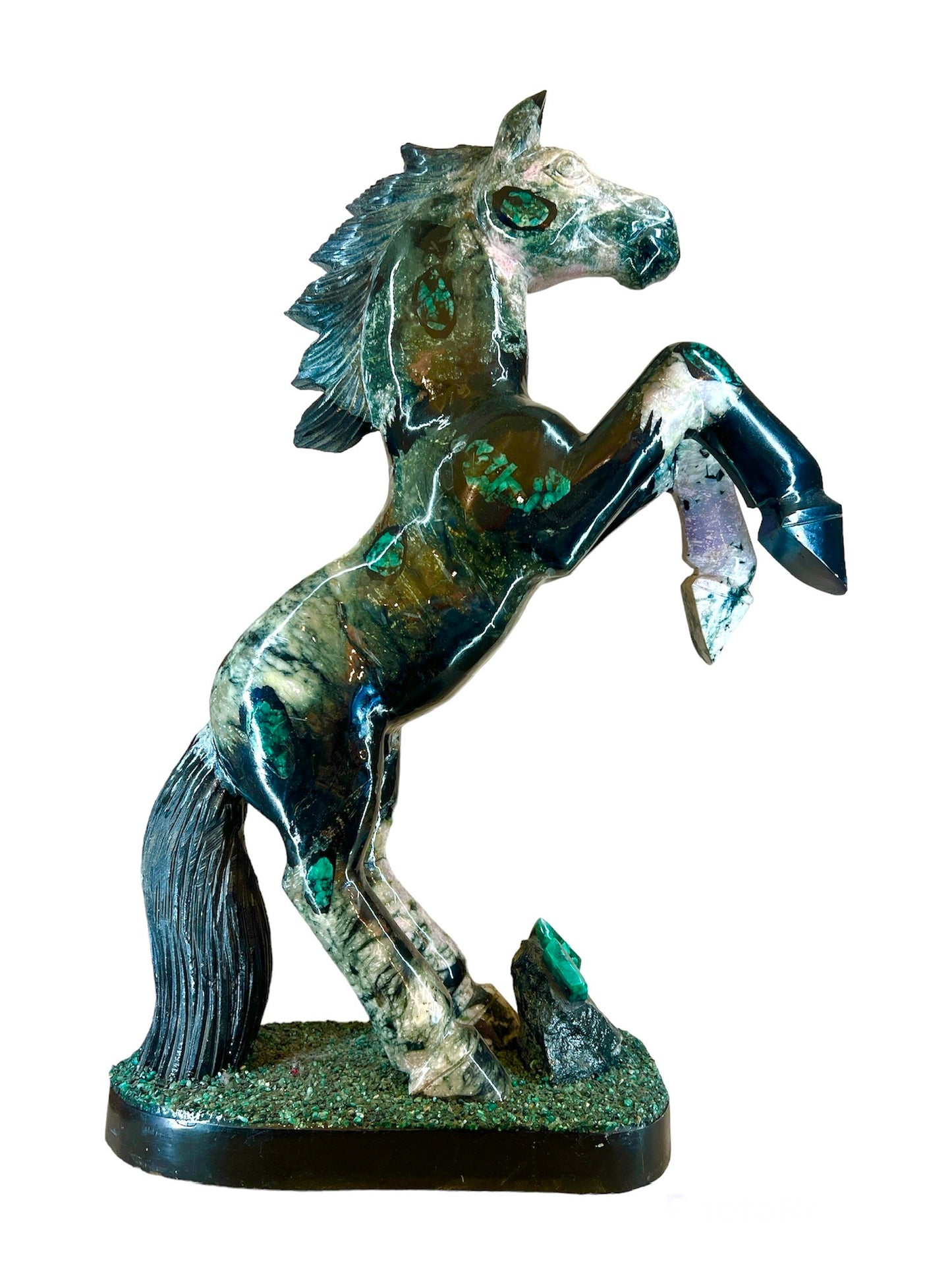 Large Crystal Horse Obsidian Emerald Carved Table top Home Decor Horses symbolise success, strength, fidelity, stability, courage, movement and endurance 30" X 20"