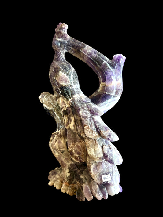 Amethyst Peacock Carving – Crystal Bird Sculpture Table top prosperity gift Home decor Healing Crystals