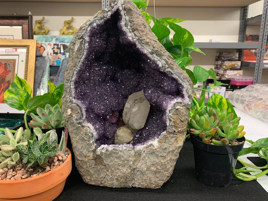 Spiritually Charged Large Amethyst Geode with Calcite