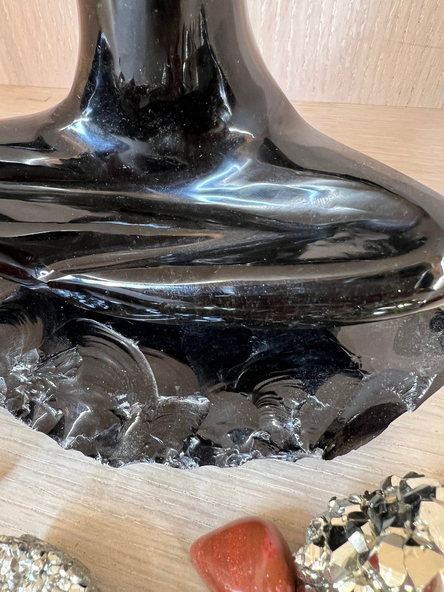 Black Obsidian Crystal Tabletop sculpture Meditating Women  Polished Stone Release Trauma - Negative Energy - Pain - Emotional Damage