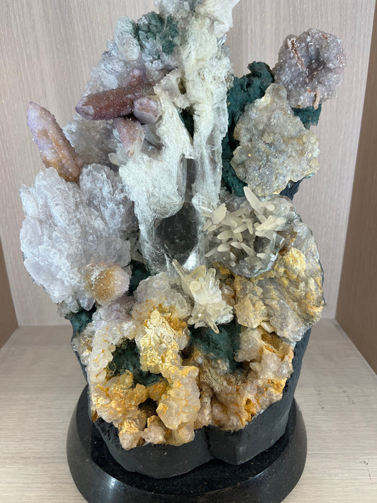 LARGE Tabletop Healing Crystals Clear, Amethyst, Aura, Smokey Quartz Crystal all Mixed LARGE of a Kind Hand Made Home Decor Gift Meditation