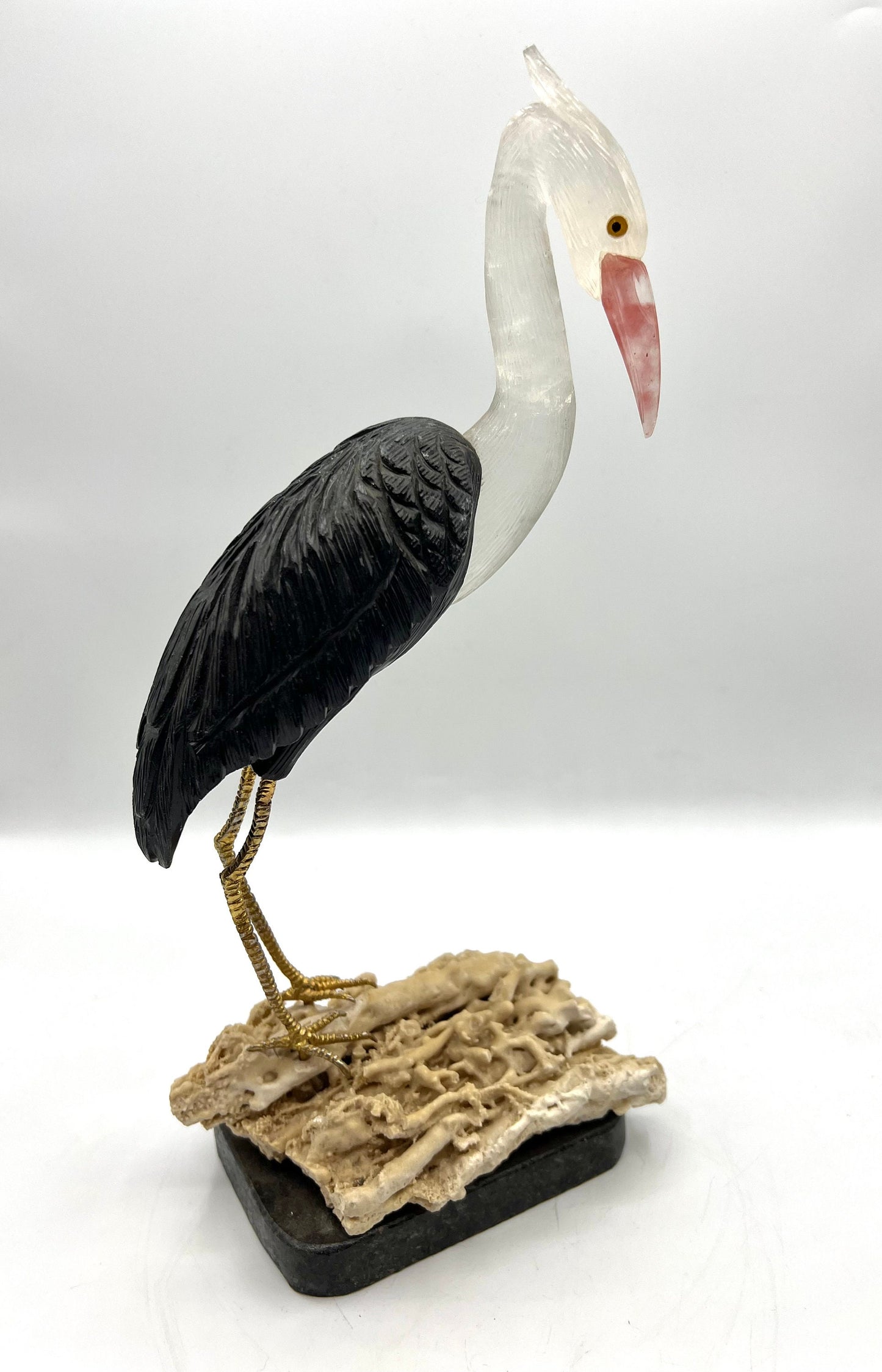Crystal Gemstone Crane Bird Sculpture -quartz gemstone -crystals -healing stone -House warming gift for good luck Standing Figurine
