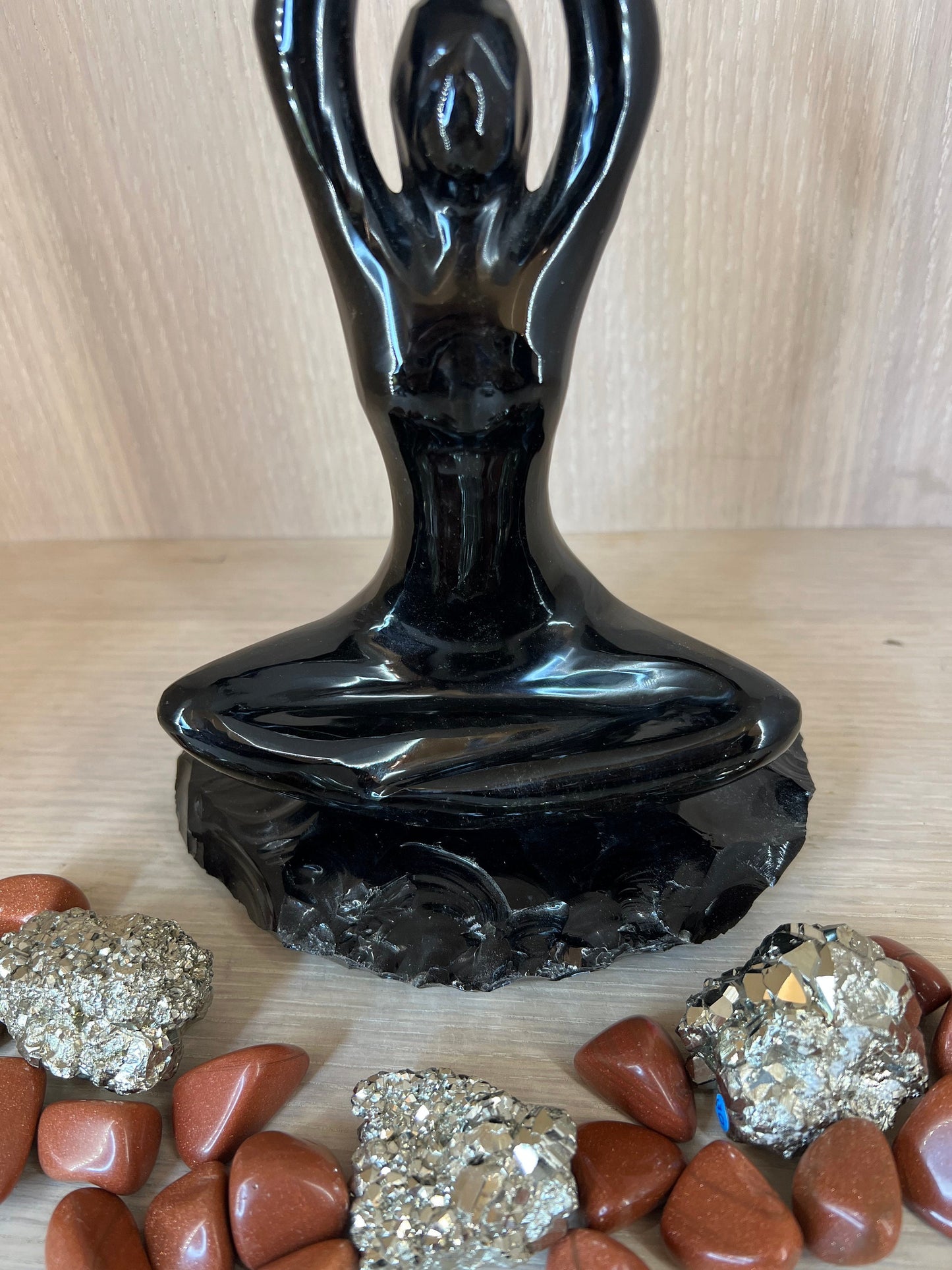 Black Obsidian Crystal Tabletop sculpture Meditating Women  Polished Stone Release Trauma - Negative Energy - Pain - Emotional Damage