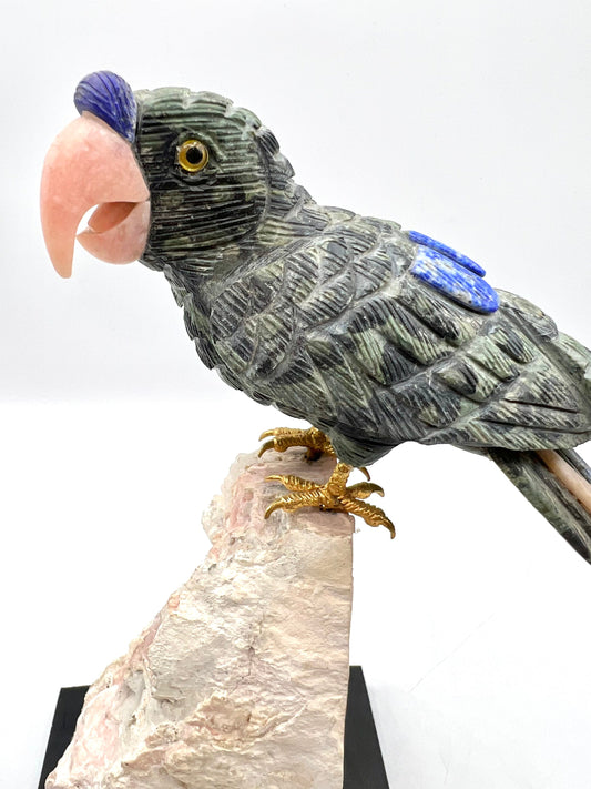 Crystal Gemstone Parrot Bird -lapis lazuli crystals -Sculpture carved healing stones House worming gift for good luck Standing Figurine