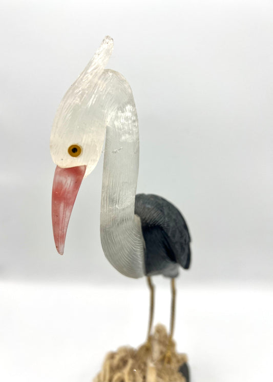 Crystal Gemstone Crane Bird Sculpture -quartz gemstone -crystals -healing stone -House warming gift for good luck Standing Figurine