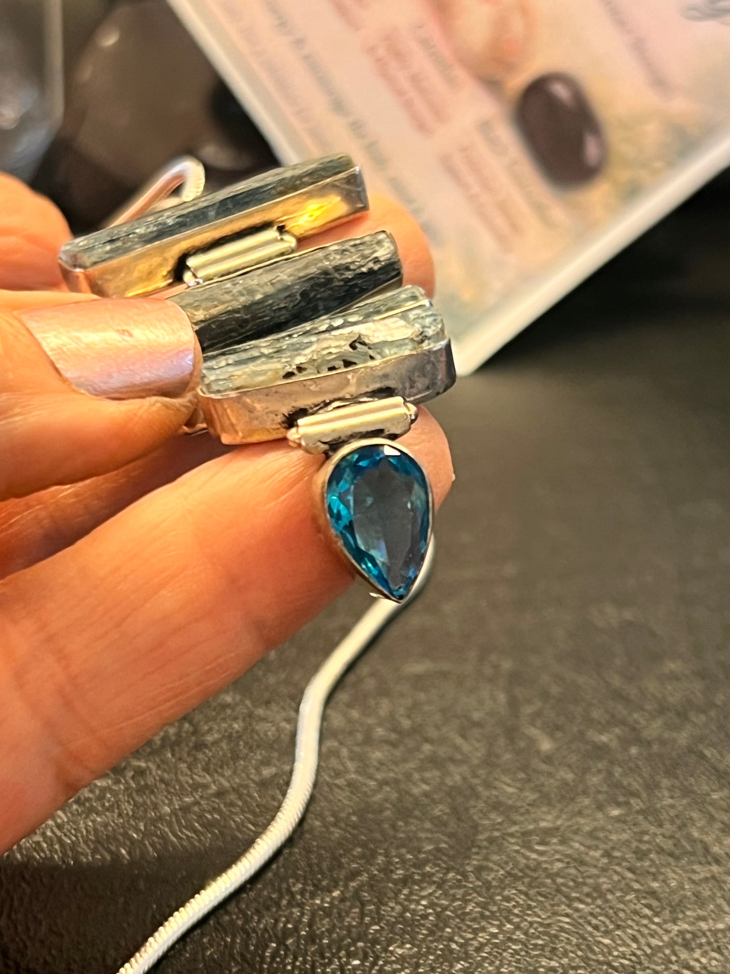 925 Sterling Silver Natural Blue Kyanite Multi-Stone Pendant with Blue Topaz Accent | Handmade Gemstone Necklace