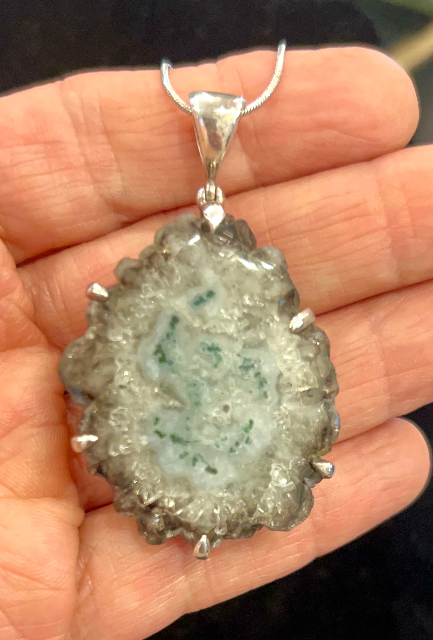 925 Sterling Silver Natural Solar Quartz Druzy Pendant | Stalactite Quartz Slice | One-of-a-Kind Crystal Necklace