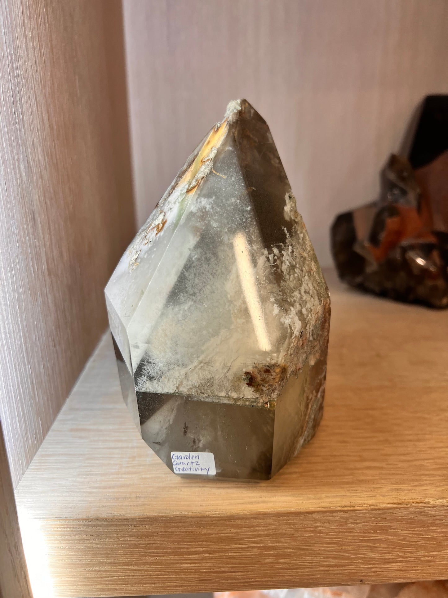 Large Natural Garden Quartz Lodolite Crystal Freeform – Polished Scenic Inclusion Statement Stone