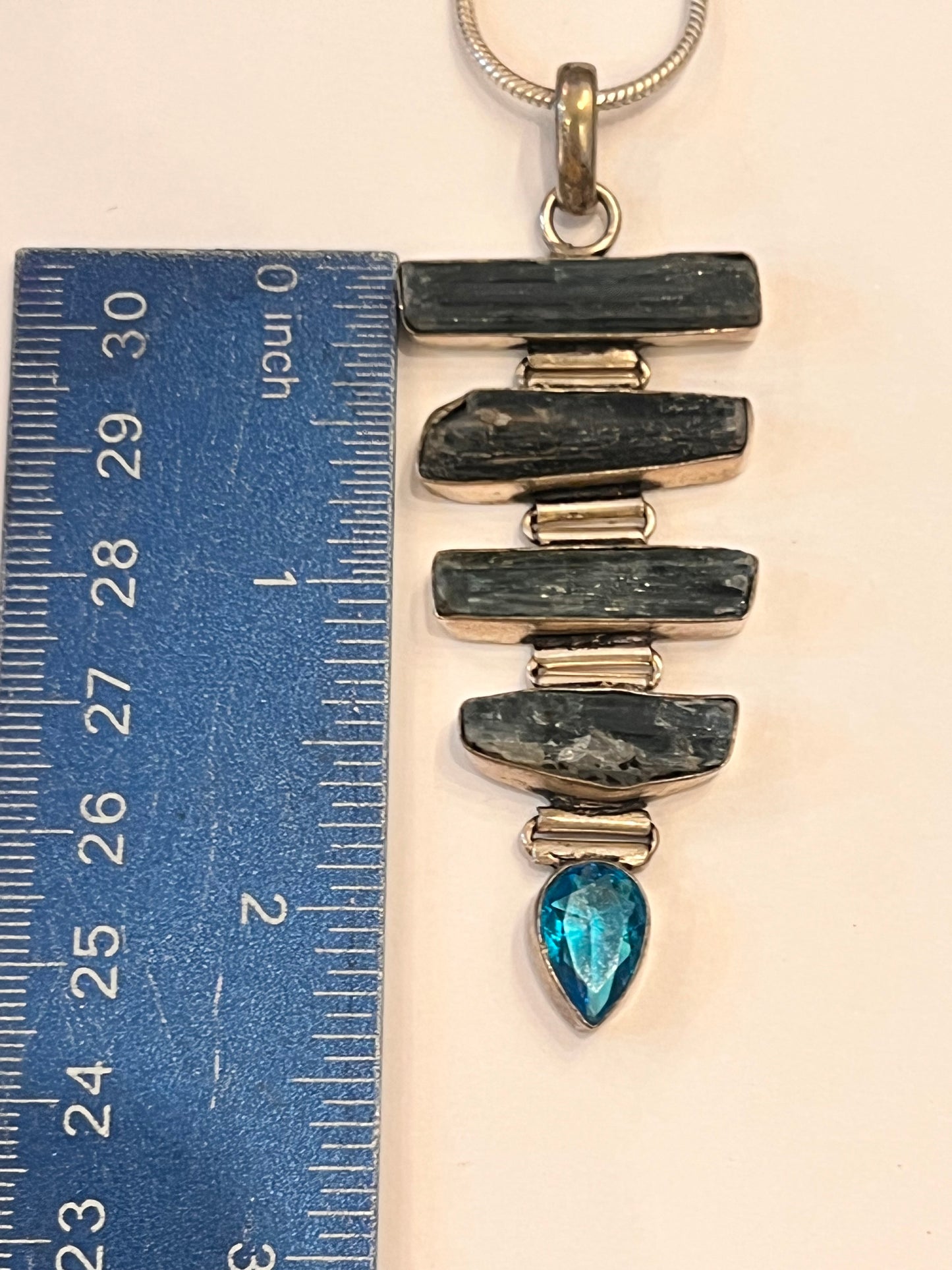 925 Sterling Silver Natural Blue Kyanite Multi-Stone Pendant with Blue Topaz Accent | Handmade Gemstone Necklace