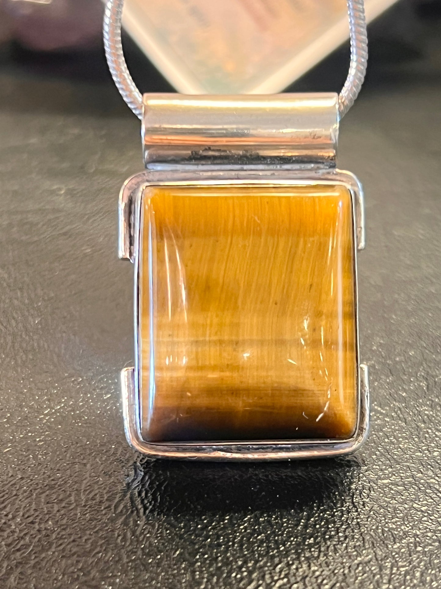 925 Sterling Silver Golden Tiger's Eye Pendant | Natural Tiger Eye Rectangle Necklace | Handmade Gemstone Jewelry