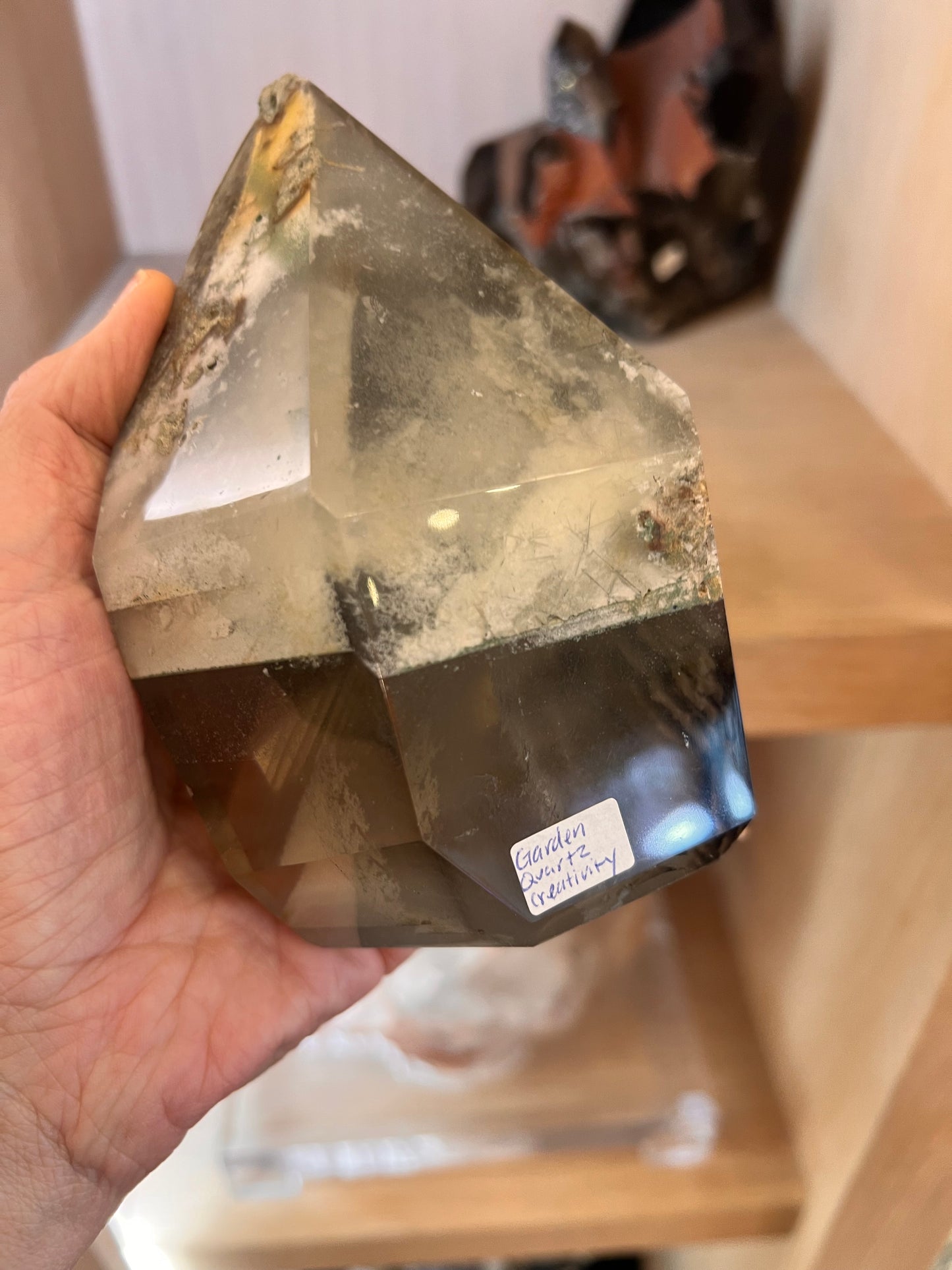 Large Natural Garden Quartz Lodolite Crystal Freeform – Polished Scenic Inclusion Statement Stone