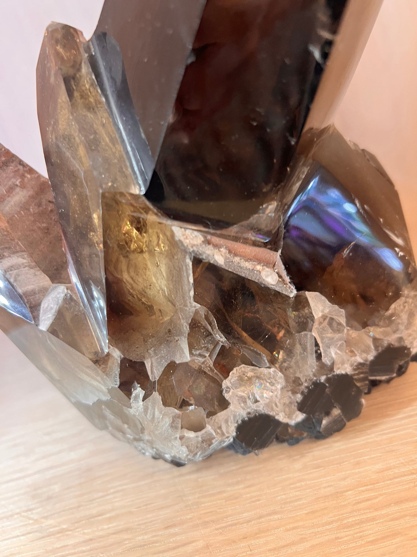 Large Natural Smoky Quartz Crystal Cluster – Dark Smoky Points Collector Specimen Home Décor