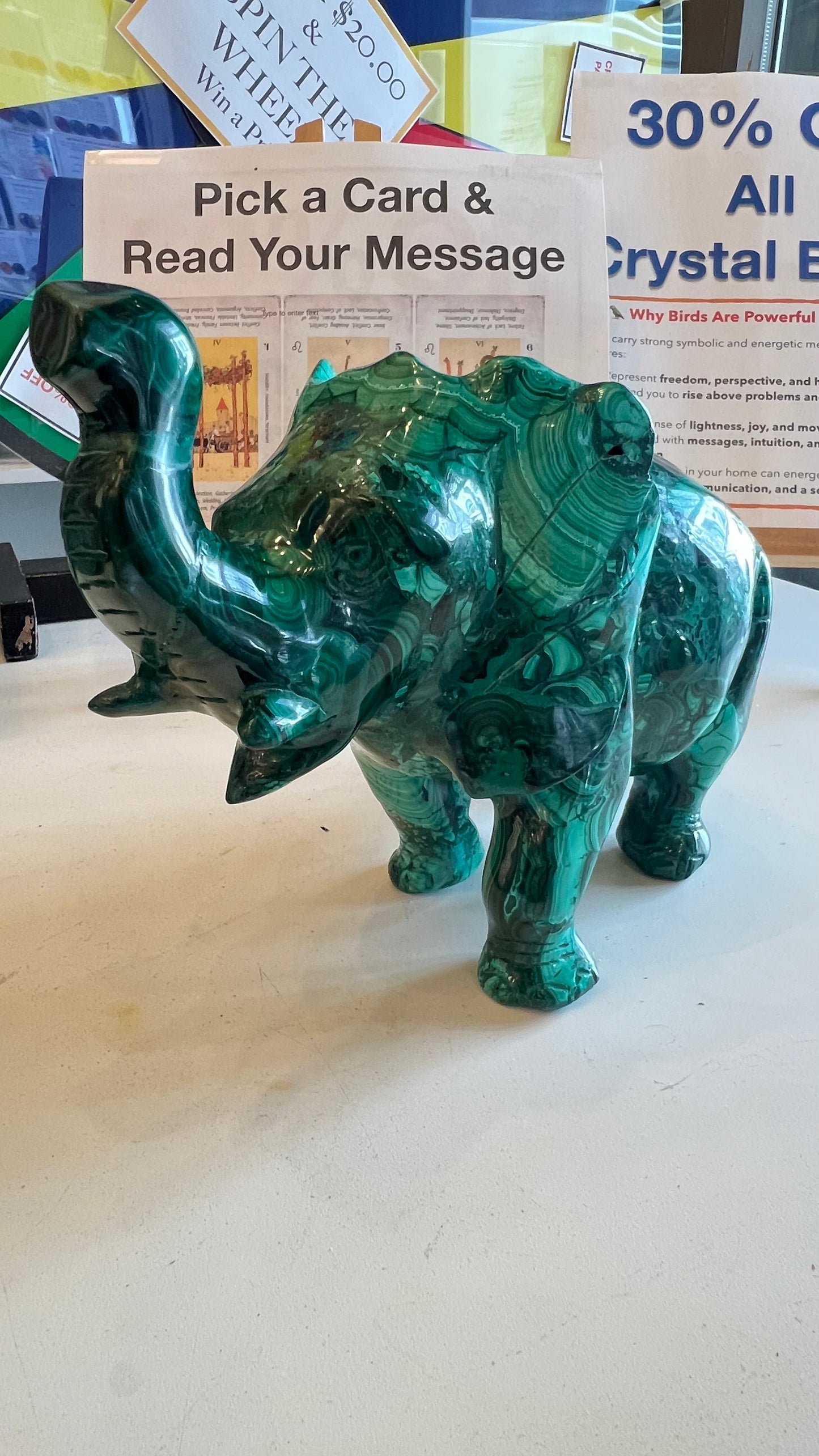 Hand Carved Malachite Elephant Figurine – Natural Gemstone Elephant Statue Crystal Home Décor