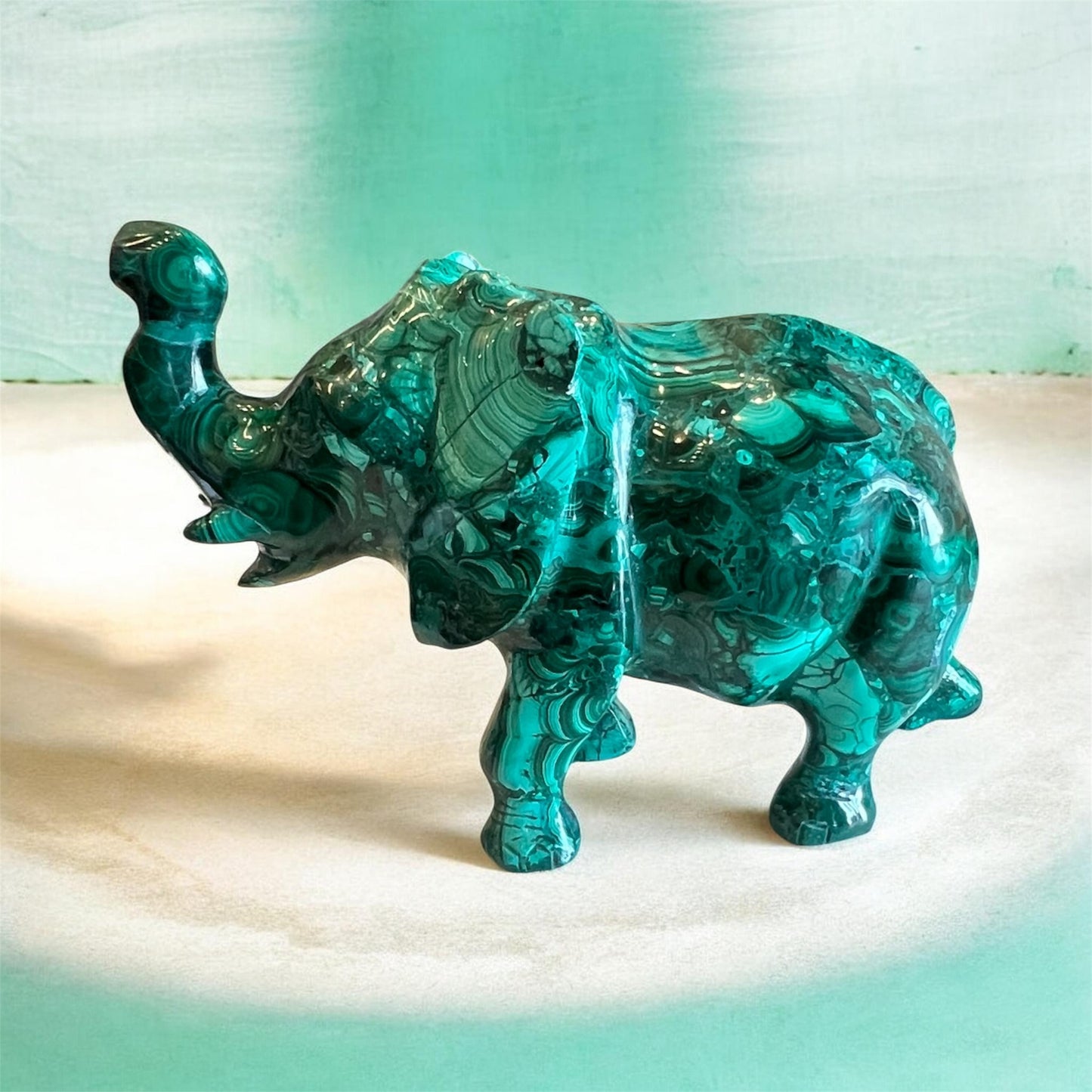 Hand Carved Malachite Elephant Figurine – Natural Gemstone Elephant Statue Crystal Home Décor