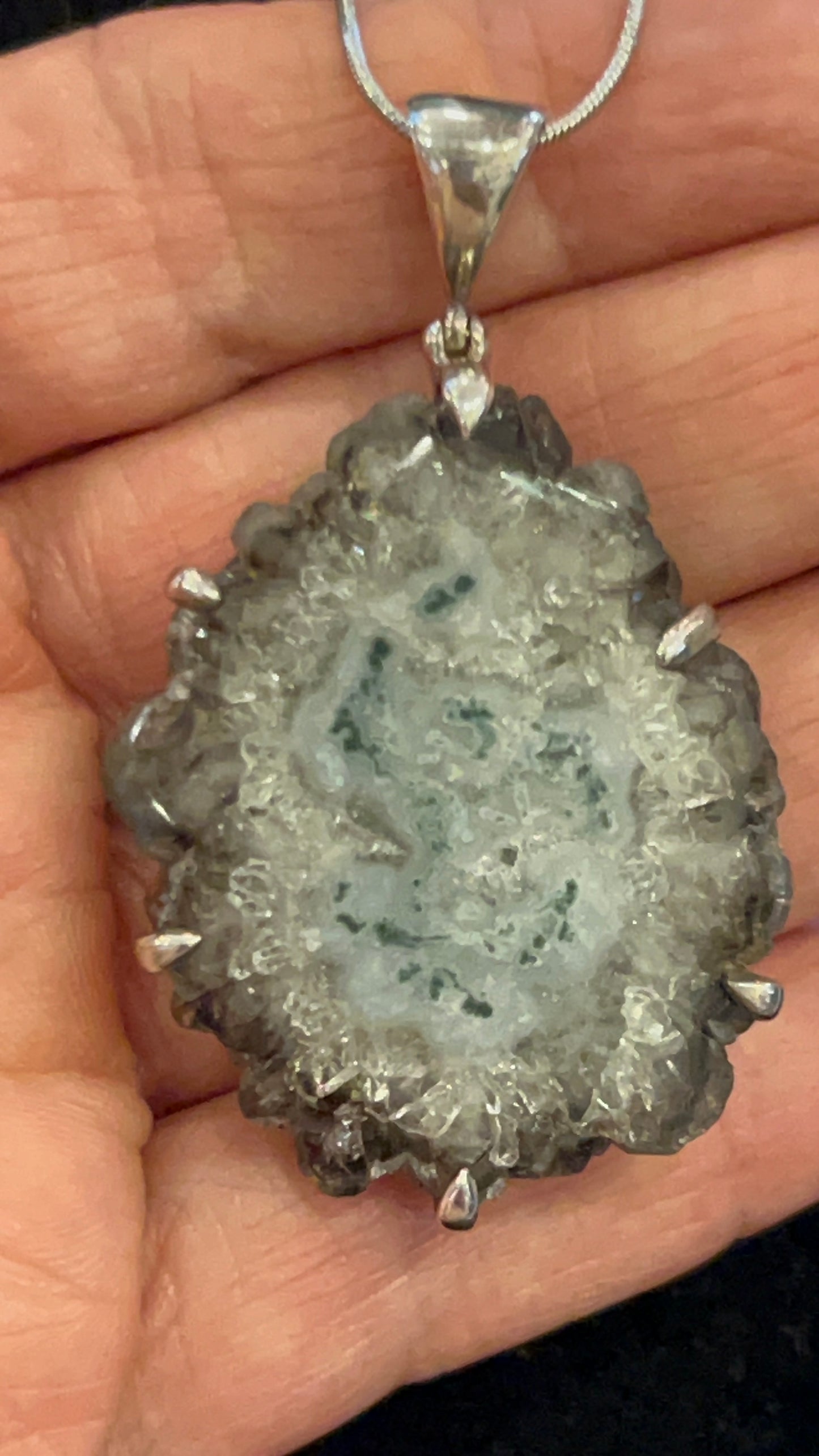 925 Sterling Silver Natural Solar Quartz Druzy Pendant | Stalactite Quartz Slice | One-of-a-Kind Crystal Necklace