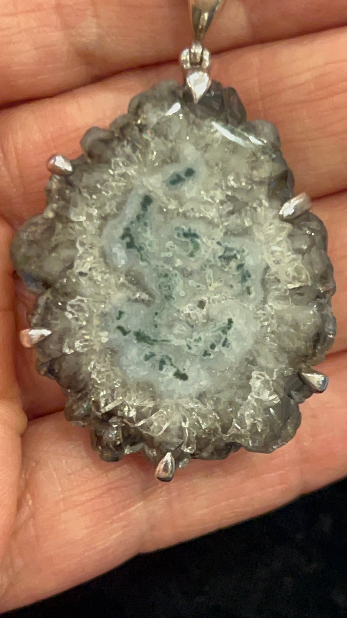 925 Sterling Silver Natural Solar Quartz Druzy Pendant | Stalactite Quartz Slice | One-of-a-Kind Crystal Necklace