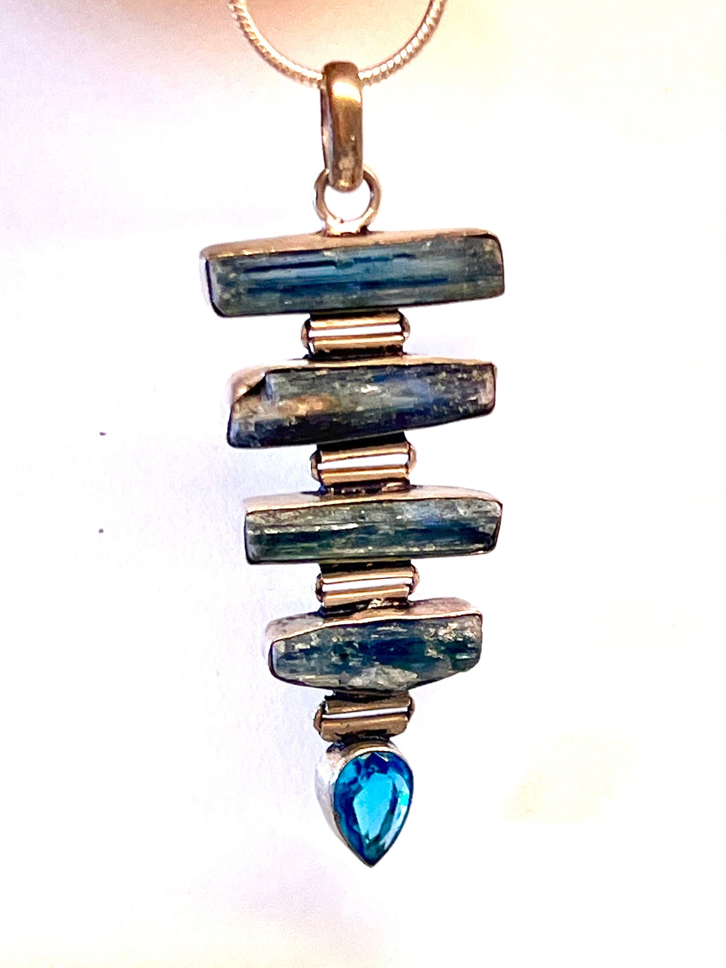 925 Sterling Silver Natural Blue Kyanite Multi-Stone Pendant with Blue Topaz Accent | Handmade Gemstone Necklace