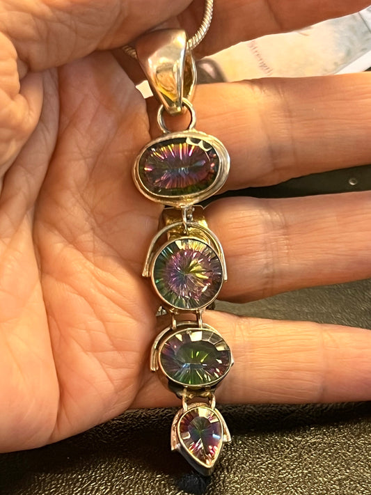 925 Sterling Silver Mystic Topaz Pendant | Rainbow Topaz Multi-Stone Statement Necklace | Genuine Gemstone Jewelry