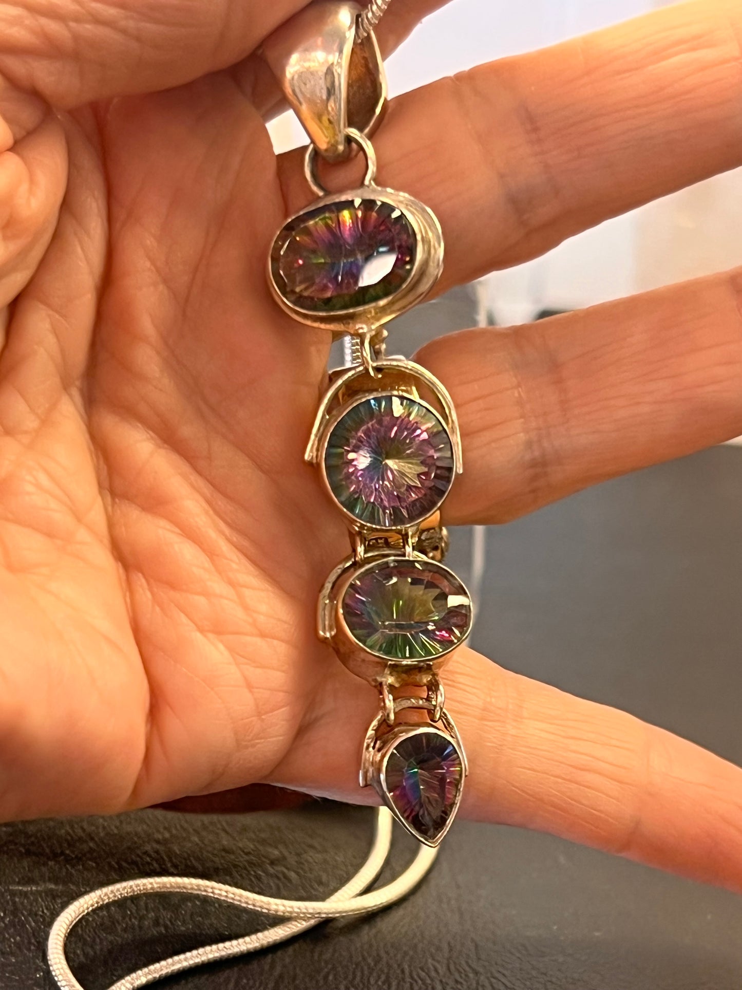 925 Sterling Silver Mystic Topaz Pendant | Rainbow Topaz Multi-Stone Statement Necklace | Genuine Gemstone Jewelry