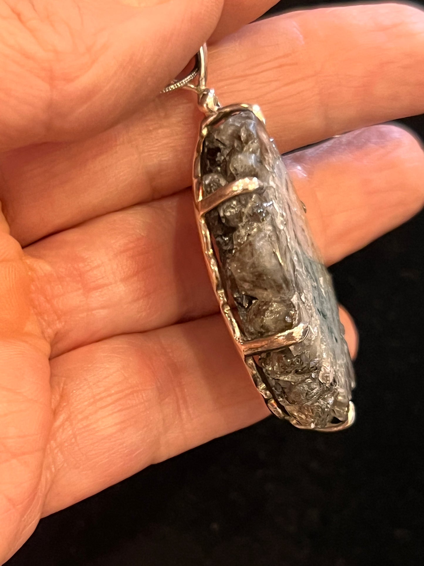 925 Sterling Silver Natural Solar Quartz Druzy Pendant | Stalactite Quartz Slice | One-of-a-Kind Crystal Necklace