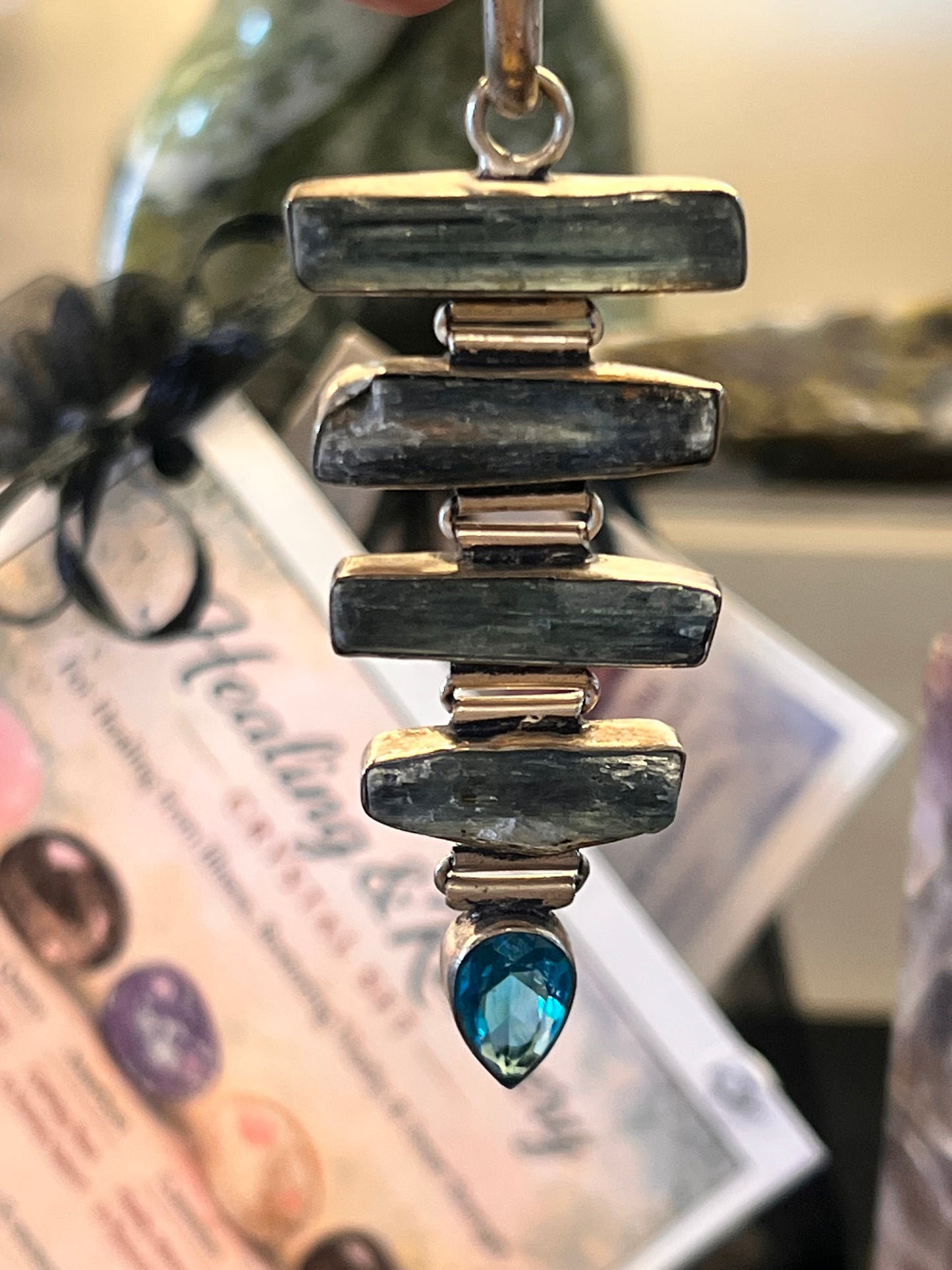 925 Sterling Silver Natural Blue Kyanite Multi-Stone Pendant with Blue Topaz Accent | Handmade Gemstone Necklace