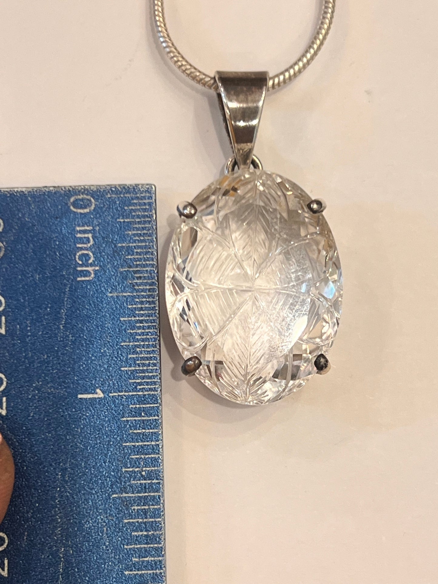 925 Sterling Silver Hand Carved Clear Quartz Flower Pendant | Oval Crystal Necklace | Healing Gemstone Jewelry
